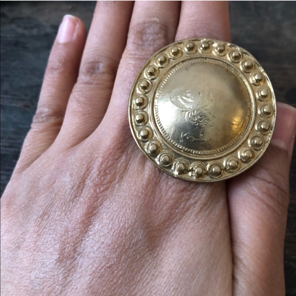 Solid Brass Circle Shield Ring Boho Statement Adj… - image 2